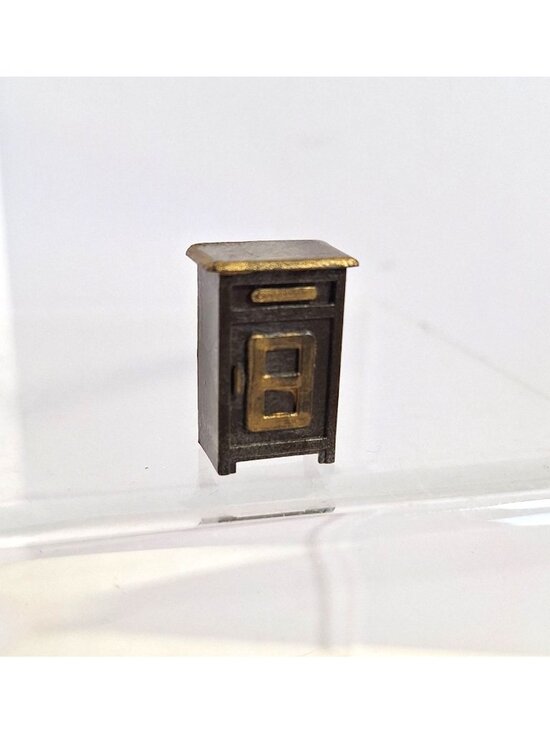 Mini Dollhouse Furniture Other - Mini Dollhouse Furniture Ice Box Hutch Brown Gold Micro Dresser Vintage